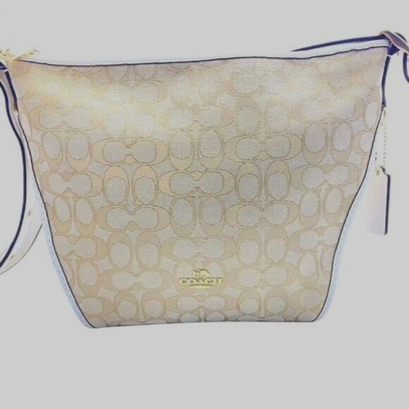 Coach Handbags - Coach Signature Jacquard Small Dufflette Beige Gold Shoulder Bag 25697 With COA